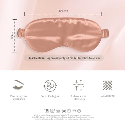 SILKSLEEK Eye Mask for Sleeping, 22 Momme Pure Mulberry Silk Sleep Mask Filled with 100% Pure Silk, Travel Essentials, Super Soft & Comfortable Blackout Eye Mask in Gift Box… (Rose Gold) — view 4