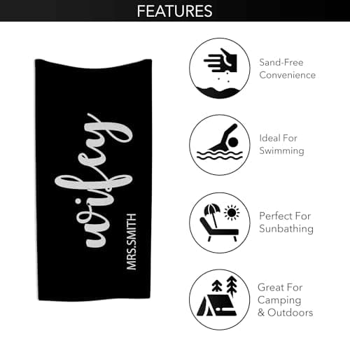 Print Maniacs Custom Hubby Wifey Towel Personalised Couple Name Beach Towel Microfibre Large Quick Dry Lightweight Travel Towel Honeymoon Holiday Pool Spa Gift — view 4