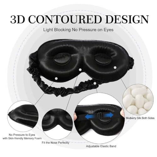 ZIMASILK Adjustable 22MM 100% Mulberry Silk Sleep Mask, 3D Contoured Cup Eye Mask for Sleeping, Contoured Zero Pressure, Perfect Blocks Light, Super Soft Breathable, Pure Silk Filler (Black) — view 2