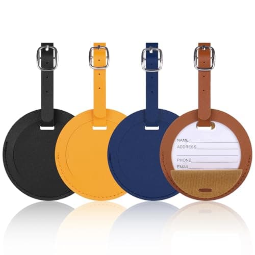 GAOHUI 4 Pcs Luggage Tags for Suitcases, Premium PU Leather Luggage Labels with Adjustable Straps & Privacy Cover, Suitcase Tags for Backpacks, Handbags, Cruise, Travel Accessories