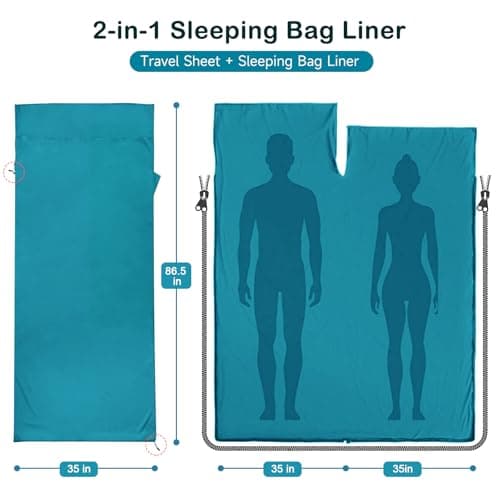 WILLNORN Sleeping Bag Liner, Ultralight 280g Silky Satin Adult Sleep Sack & Self Tan Sleep Sack with Two-Way-Zipper, Single Camping Sheet & Travel Sheets for Hotel — view 6