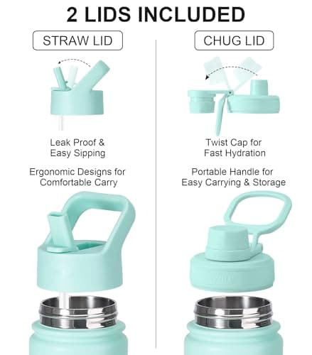 SUNWILL Stainless Steel Water Bottle with Straw, 650ml Insulated Water Bottle Metal, Leakproof Water Flask for Gym & Travel, Gradiant Mint Sakura — view 2