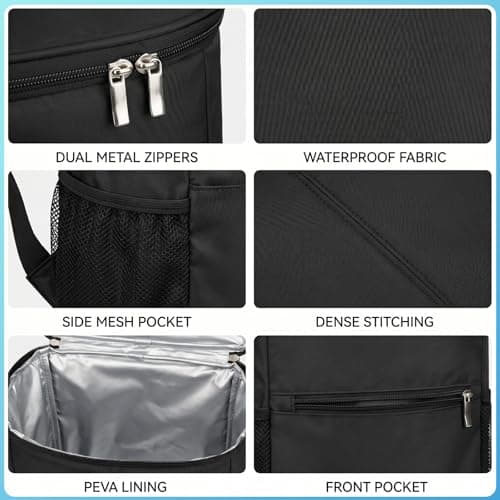 Insulated Cooler Backpack - 15L Cool Bag Rucksack for Lunch Picnic Camping Beach, Large Capacity Leakproof Cooling Bag, Thermal Food Delivery Backpack Cooler Bag, Black — view 6
