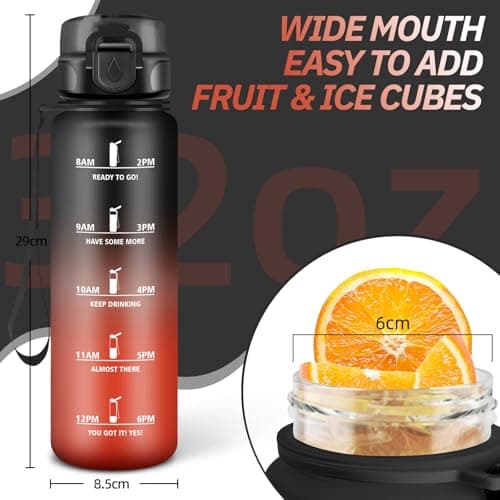 Grsta 1 Litre Sports Water Bottle with Filter, Leak-Proof, Motivational, Black-Red — view 5