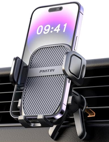 Pnitri Car Phone Holder, Air Vent Protective Car Phone Mount - Hook Clip & Legs Double Support Stable Universal Mobile Phone Mount Cradle Compatible with iPhone 17 16/Galaxy S25/Huawei (4.0-7.0 Inch)