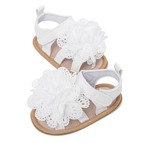 LACOFIA Baby Girls Sandals Infant Breathable Summer Flower Sandals First Walking Shoes with Anti-Slip Soft Sole White 12-18 Months — view 6