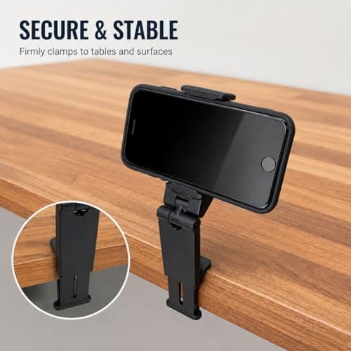 RJProducts 360° Rotating Airplane Phone Holder Mount – Universal Hands-Free Travel Phone Stand for Plane Tray Tables, Car Dashboard & Desk, Compact Foldable Clip Holder for iPhone & Android — view 5