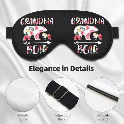 Grandma Bear Floral Flowers Eye Mask Sleep Mask Light BlockBlindfold Night Eyes Cover Soft Pressure-Free Eyeshade with Elastic Strap for Home Travel Office Nap Yoga — view 5
