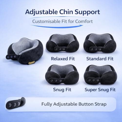 Travel Pillow for Airplane – Memory Foam Neck Pillow for Travel, Ergonomic Adjustable Flight Pillow for Adults, Compact Neck Cushion with Eye Mask, Ear Plugs & Carry Bag (Black) — view 4