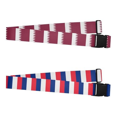 2 Pack Luggage Strap National Flag of Qatar Flag of Réunion Portable Adjustable Bag Packing Strap for Women Men Travel School Business Trips