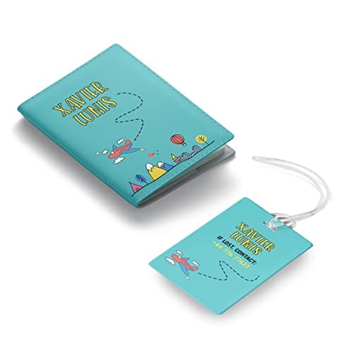 NOT JUST A PRINT Kids Passport Cover Personalised with Any Name | UK Passport Holder | Toddler Child's 1st Passport Adventure Awaits Wallet (Teal/Yellow) — view 5