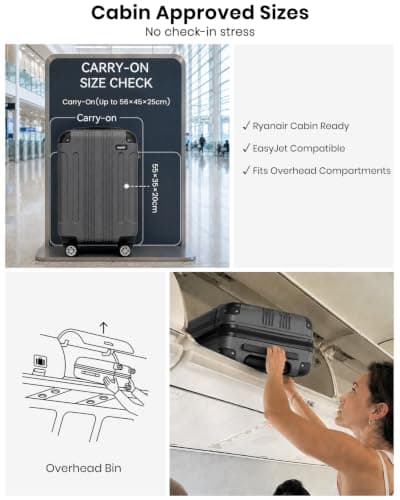 Kono Cabin Suitcase ABS Lightweight Hard Shell Carry on Luggage (Grey) — view 4