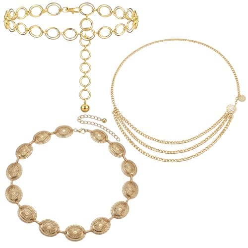 TZMFHD 3pcs Gold Chain Belt, Chain Belts for Women with Adjustable Design, Elegant Gold Waist Chain for Dresses and Jeans, Versatile Fashion Accessory for Party Wear and Daily Outfits
