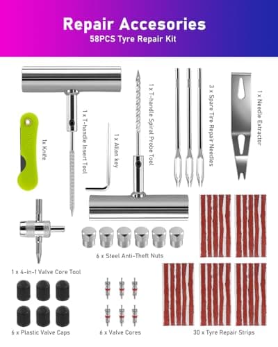 ANVINKU Tyre Repair Kit Car 58PCS, Heavy Duty Puncture Repair Kit Car — view 2