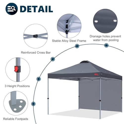 MASTERCANOPY Pop-up Gazebo Tent with 1 Sidewall (3x3M,Dark Grey) — view 3
