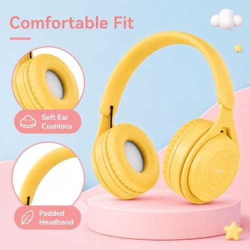 Kids Wireless Headphones Bluetooth 5.0, 60H Play Time, 74/85 dBA, Yellow — view 4