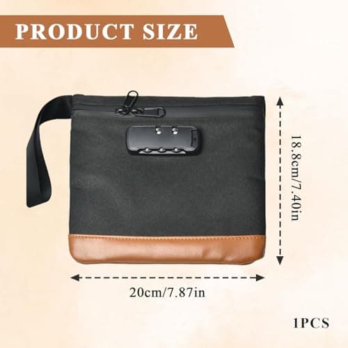 Odour-Proof Bag Safe Bag Portable Safe Waterproof Bag with Lock Odour-Proof Wallet Bag Combination Lock Document Bag Money Box Lockable Box with Handle for Travel Storage (7.9 x 7.4 Inch, Black) — view 2