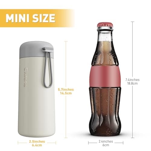 Exllena Small 250ml Water Bottle Made of 304 Stainless Steel, Double Wall Vacuum Insulation for Hot&Cold Drinks, Mini Flask with Carry Handle - 100% Leakproof(Beige) — view 2