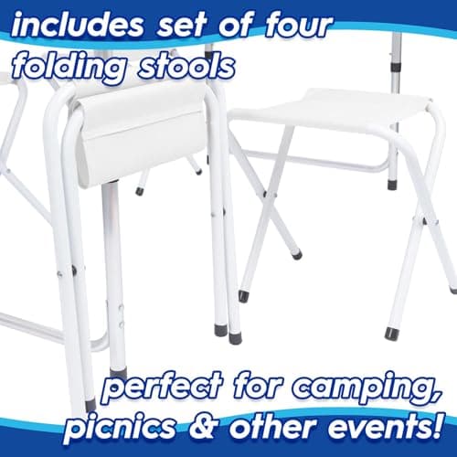Harbour Housewares 120cm (4ft) Height Adjustable Aluminium Folding Picnic Table with 4 Chairs - White - 4-Seater Foldable Portable Outdoor Garden Patio Camping BBQ Dining Trestle Furniture — view 6