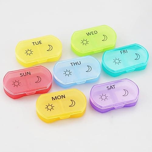 Little Daily Pill Box Case AM PM for 7 Day, Small Pocket Purse Pills Holder, Cute Drug Organiser Container 2 Times a Day — view 3