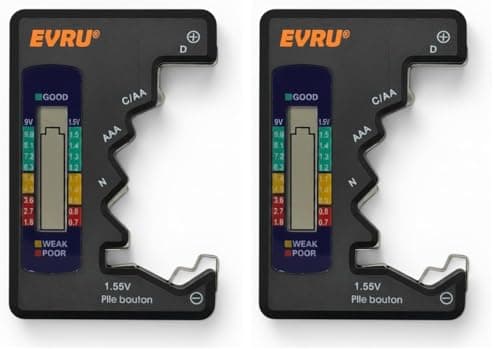 EVRU® LCD Household Battery Tester Checker, Digital Battery Capacity Level Tester for C AA AAA D N 9V 1.5V Button Cell Small Mini Batteries with upgraded EVRU internal chipset (Pack of 2)