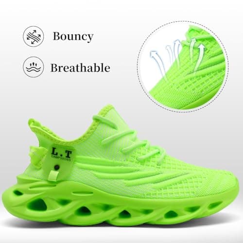 XKOWUO Mens Womens Trainers Walking Running Shoes Non Slip Gym Slip On Tennis Trainers Outdoor Sports Sneakers Lightweight Workout Shoes Green Size 5.5 — view 4