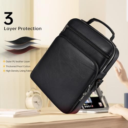 12.9-13 Inch iPad Leather Bag for 2026 2025 13 inch iPad Pro M4 & iPad Air M4 M3 with Magic Keyboard, iPad Pro 12.9, Travel Shoulder Carrying Sleeve Case Handle Bag, Black — view 6