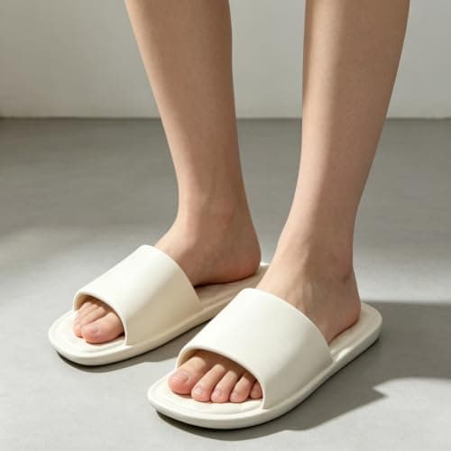 Womens Slip On Slippers Soft Shower Slippers Packable Indoor Slippers White — view 3