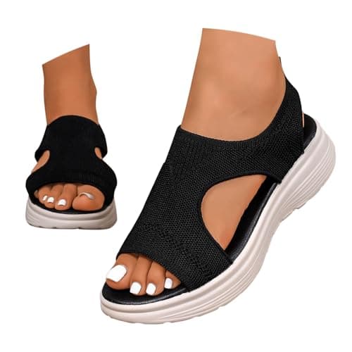 Water Shoes Women, Womens Trainers Ladies Summer Fashion Casual Plus Size Cushioned Sandal Wedge Shoes Walking Lightweight Comfy Breathable Shock Abosrbing Orthopedic Swim Sandals Arch Support Black — view 4