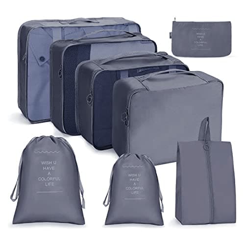 OSDUE Packing Cubes for Suitcase, 8 PCS Travel Organiser Packing Bags Lightweight Waterproof Luggage Packing Organizers for Clothes Shoes, Travel Accessories, Grey