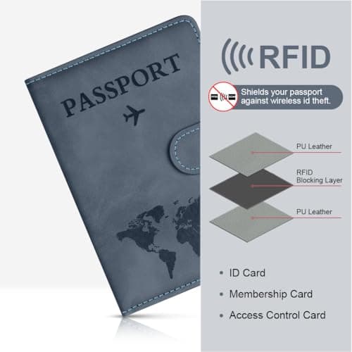 OFFCUP Passport Holder Cover, PU Leather Passport Cover and Luggage Tag Set with RFID Blocking Travel Wallet, Universal Travel Wallet Case Organiser for Money, Boarding Passes, Credit Cards Sea Blue — view 5