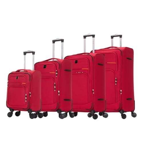 Skylark Medium Suitcase 24" Super Lightweight Luggage 20% Expandable 4 Wheels Spinner 3-Digit Combination Lock Soft Shell Luggage for 15 to 20kg (Red, 78 litres) — view 2