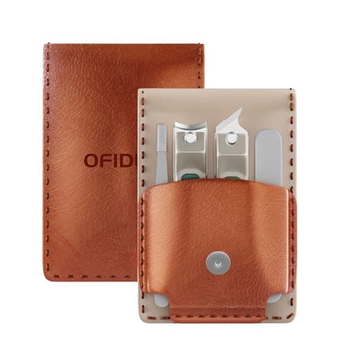 OFIDUS Nail Clippers Set Professional Stainless Steel Manicure Kit with Catcher, Curved & Oblique Clippers, Tweezers, and Nail File in Luxury Leather Case — view 2