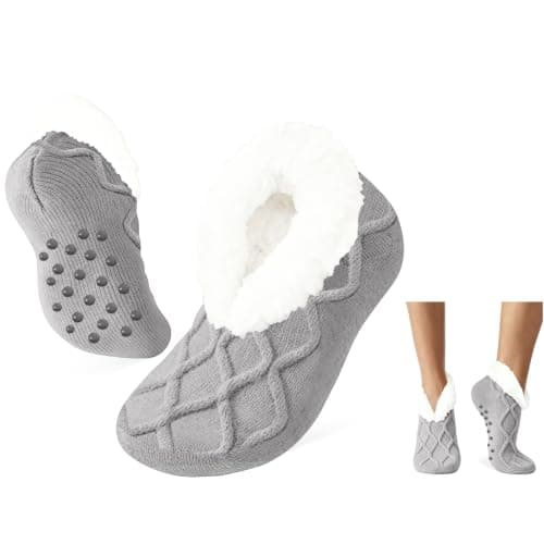 RJVZVEJH Fluffy Slipper Socks Women, Knitted Thick Cosy Non Slip Gripper Socks with Soft Warm Lined for Winter Home Floor Bed