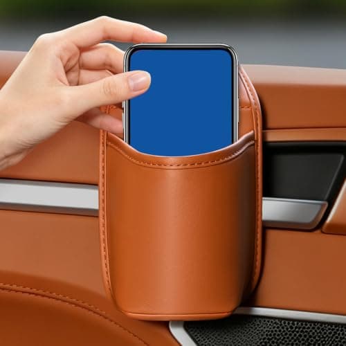 Leather Auto Door Storage Pocket Car Door Organizer Cup Holder (Orange) — view 5