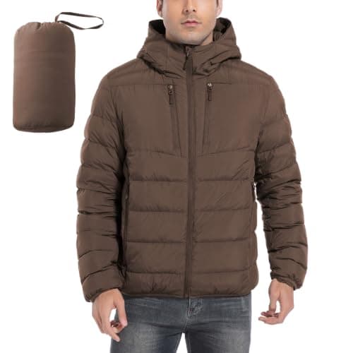 PUREPEAR Men Down Jacket Packable Puffer Lightweight Jackets Travel, Brown