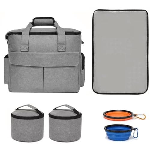 Dog Travel Bag Airline Approved Pet Travel Tote, Dog Travel Backpack Accessories Set with 2 Food Containers 2 Collapsible Bowls 1 Feeding Mat