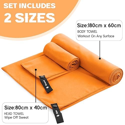 Sinand Microfibre towel 2 Pack |160x80cm+80x40cm| Ultra Lightweight Gym Towel, Quick Dry Microfiber Towels for Sports Travel Camping Beach Swimming (Orange) — view 5