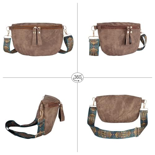 Meliyya Vintage Bumbag Faux Leather Waist Bag for Men Women Travel Festivals Running, Brown — view 3