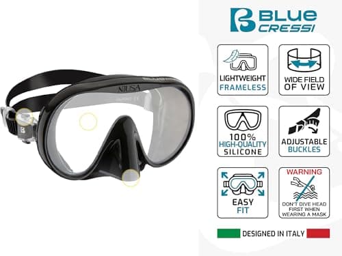 CRESSI since 1946 - Musa Frameless Diving Mask for Adults - Wide Vision Single Lens - Low Internal Volume - Pure Soft Silicone - Blue - One Size - Designed in Italy — view 3