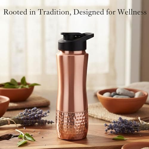COPPAYA Pure Copper Water Bottle with Sipper, 900ml Capacity (30.4 US fl oz), Traditional Ayurveda Drinkware for Daily Use, Made in India — view 5