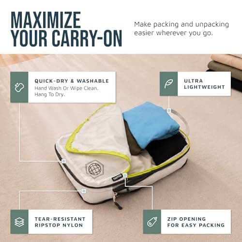 Compression Packing Cubes Set for Carryon Travel-Lightweight Durable Luggage Organizer Bags by TRIPPED Travel Gear (6 Piece, White/Green) — view 3