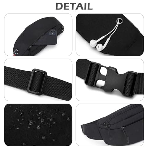 Crossbody Bag Fanny Pack for Men Women, Small Crossbody Sling Bag, Adjustable Waist Pack Durable Water Resistant Hip Pack Bumbag Belt Bag Chest Wallet for Travel Walking Running Hiking Cycling, Black — view 5