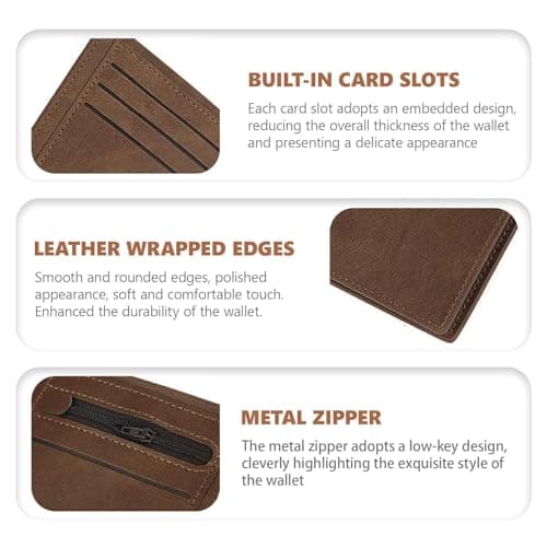 OBSEWAU Leather Wallet, Mens Slim Wallet with Card Holder Banknote Compartments and Coin Pocket, Men's Small Bifold Leather Wallet for Work Business or Travel Minimalist Purses for Men UK (Brown) — view 3