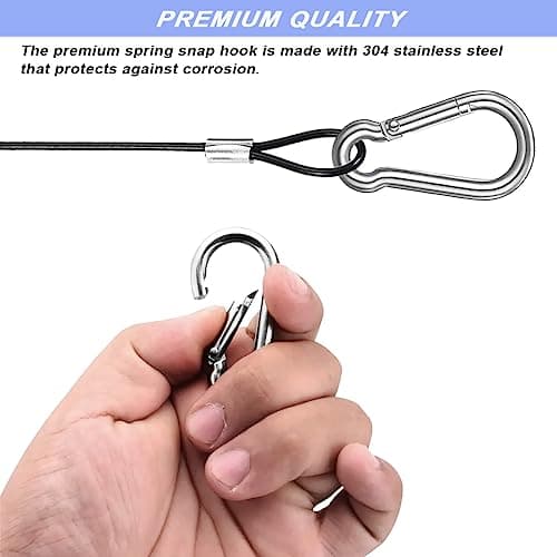 CKANDAY 20 Pack 6 Inch(15cm) Safety Stainless Steel Tethers with 4 Pcs Spring Snap Hook Clips, Steel Wire Cable with Loops Vinyl Cover Coated Short Rope Lanyard Lock Safety Tether Chains, Black — view 4