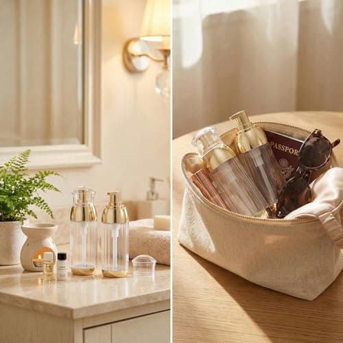 Upstore 2 Pcs 60ml 2oz Clear Plastic Lotion Bottles with Gold Pump Leak Proof Refillable Travel Dispenser Empty Cosmetic Containers for Shampoo Liquid Soap Foundation Essential Oils — view 5