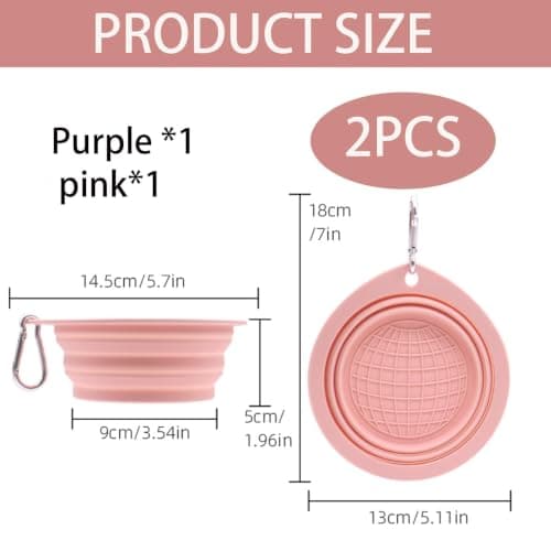 2 Pack Collapsible Dog Bowl, Foldable Silicone Dog Water Bowl, Portable Travel Dog Bowl For Food And Water, Non Slip Collapsible Bowl For Outdoor Walking Hiking And Training Pets (Pink+Purple) — view 2