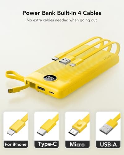 VRURC 10000mAh Power Bank With Built-in 4 Cables, Slim Portable Charger — view 2