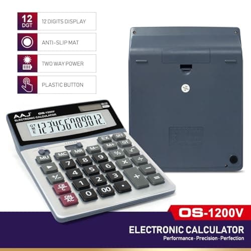AAJ 12 Digit Desk Calculator Jumbo-Large Buttons-12 Digits-Large Eye Angled Display- Light and portable Calculator-For Home and Office use-Solar and Battery Powered (Battery Included) — view 6