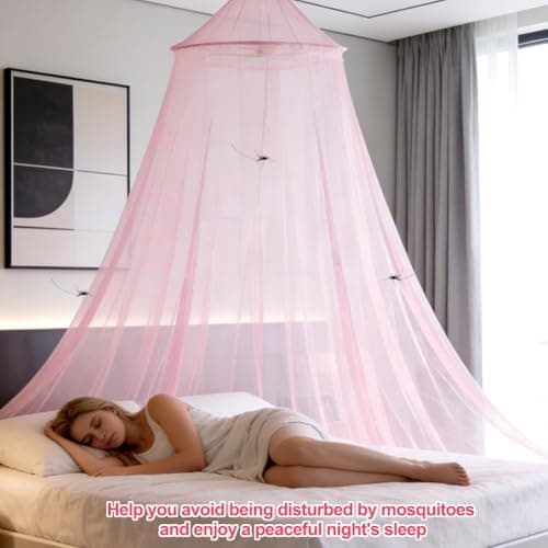 HATFRYF Dome Mosquito Net, Bed Canopy, Dome Canopy Bed Large Hanging, Mosquito Net for Travel&Room Single to Double Universal, Breathable Mesh Effective Anti, Girls Boy Room Decor - Pink — view 4